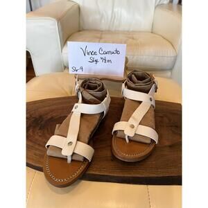 Vince Camuto Leather T-Strap Sandals Women Size 7.5M White Sandals
